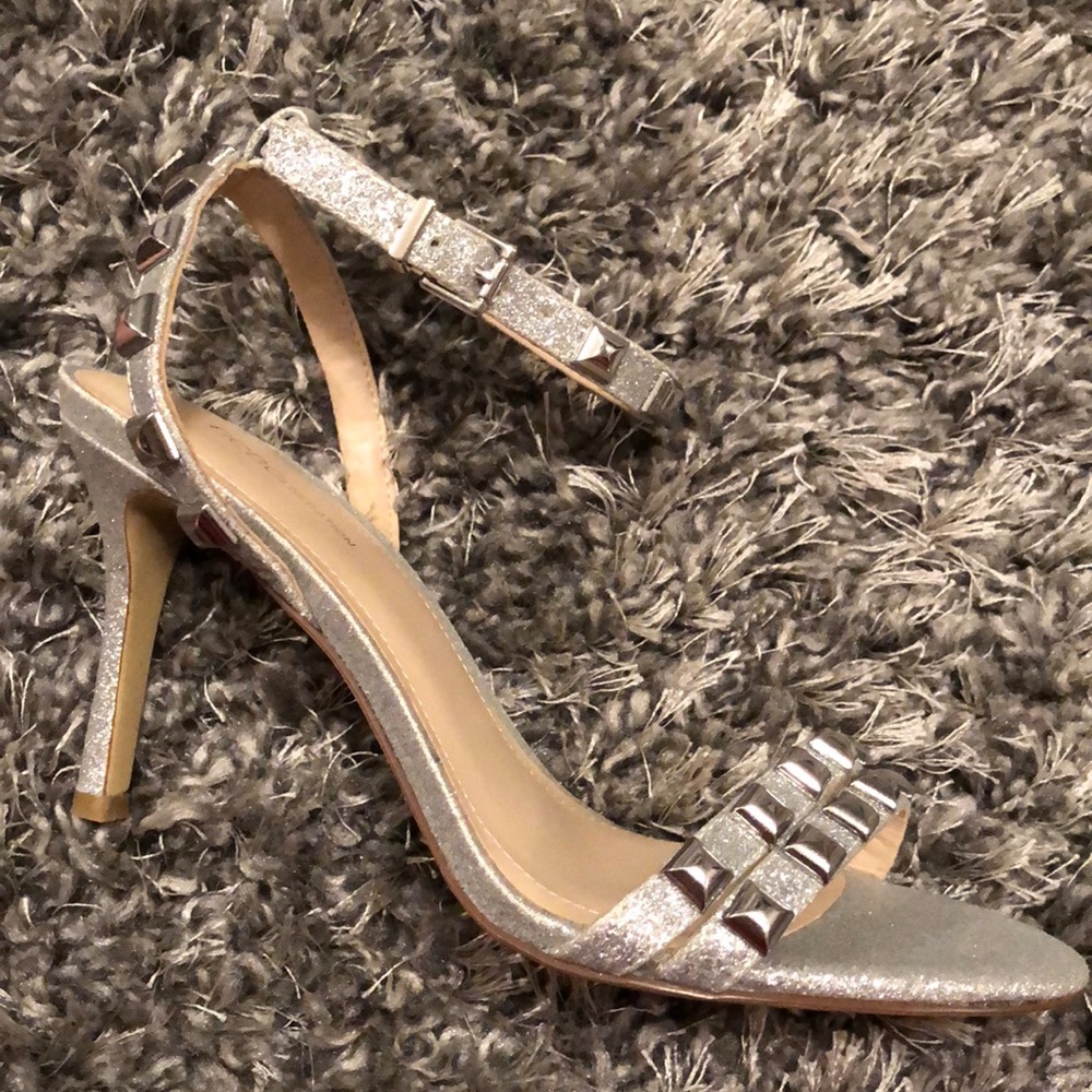 BCBG silver strappy heel